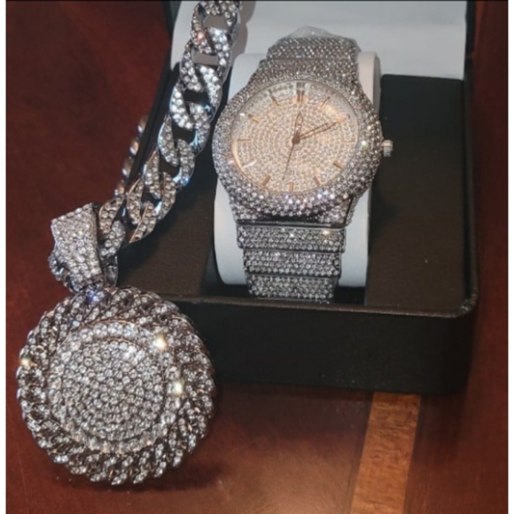 Mens Full Iced Out Hip Hop Bling Simulated Diamond Quartz Watch & Iced C… - Picture 2 of 6